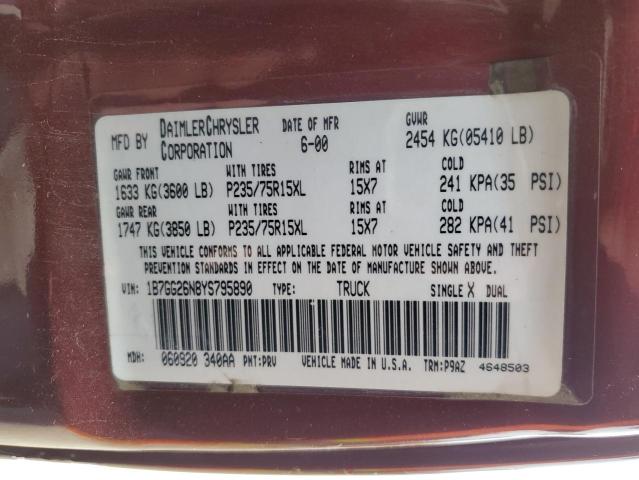 1B7GG26N8YS795890 - 2000 DODGE DAKOTA MAROON photo 12