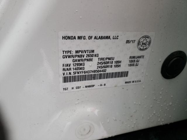 5FNYF6H37HB504402 - 2017 HONDA PILOT EX WHITE photo 13