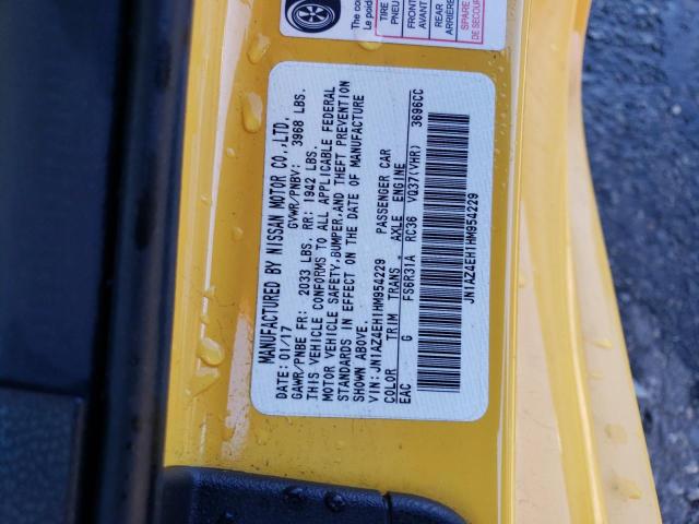 JN1AZ4EH1HM954229 - 2017 NISSAN 370Z BASE YELLOW photo 12