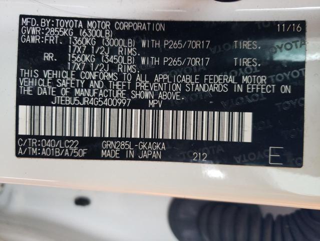 JTEBU5JR4G5400997 - 2016 TOYOTA 4RUNNER SR5/SR5 PREMIUM 白色 照片 14