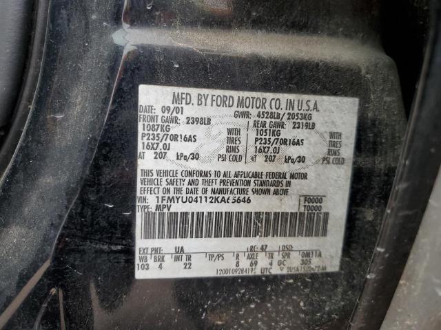 1FMYU04112KA65646 - 2002 FORD ESCAPE XLT BLACK photo 12