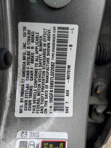 1HGFA16897L022082 - 2007 HONDA CIVIC EX GRAY photo 12