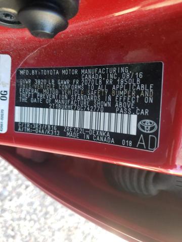 2T1BURHE7GC742770 - 2016 TOYOTA COROLLA L RED photo 13