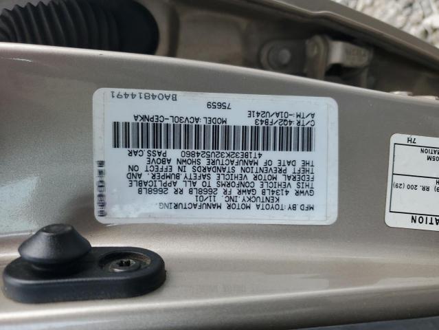 4T1BE32K32U524860 - 2002 TOYOTA CAMRY LE GOLD photo 12