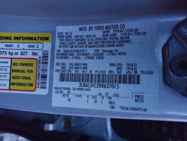 3LN6L5FC2HR627015 - 2017 LINCOLN MKZ RESERVE ვერცხლისფერი ფოტო 12