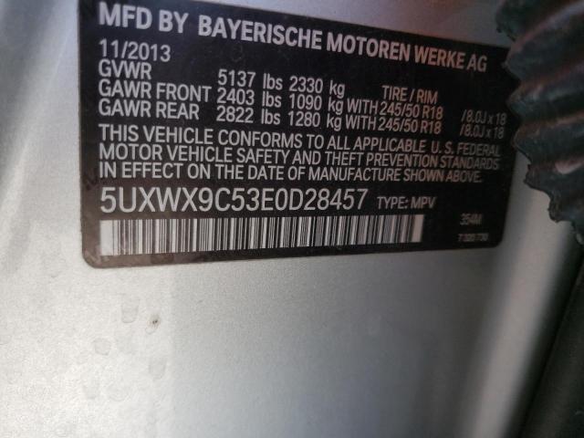 5UXWX9C53E0D28457 - 2014 BMW X3 XDRIVE28I SILVER photo 13
