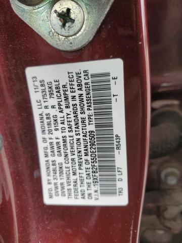 19XFB2F55DE290509 - 2013 HONDA CIVIC LX BURGUNDY photo 12