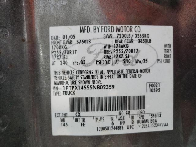 1FTPX14555NB02359 - 2005 FORD F150 黑色 照片 12