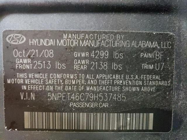 5NPET46C79H537485 - 2009 HYUNDAI SONATA GLS BLUE photo 12