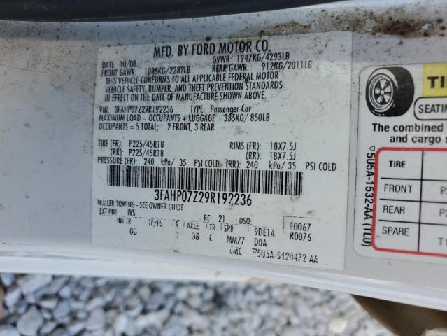 3FAHP07Z29R192236 - 2009 FORD FUSION SE WHITE photo 13