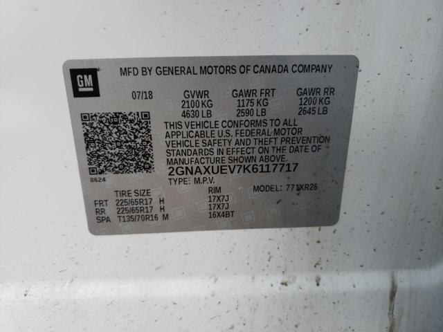 2GNAXUEV7K6117717 - 2019 CHEVROLET EQUINOX LT WHITE photo 13