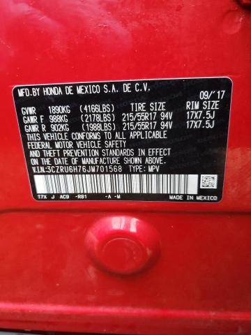 3CZRU6H76JM701568 - 2018 HONDA HR-V EXL RED photo 13