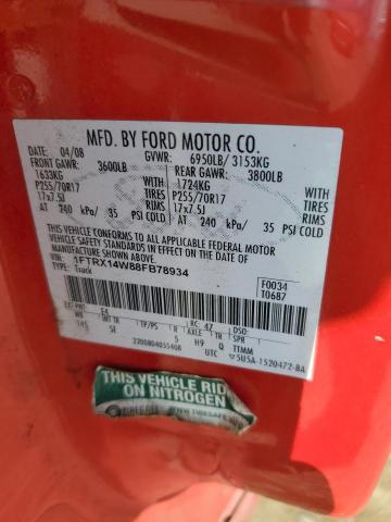 1FTRX14W88FB78934 - 2008 FORD F150 RED photo 12