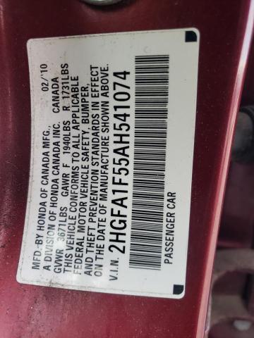 2HGFA1F55AH541074 - 2010 HONDA CIVIC LX RED photo 12