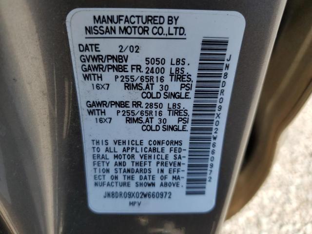 JN8DR09X02W660972 - 2002 NISSAN PATHFINDER LE TAN photo 12