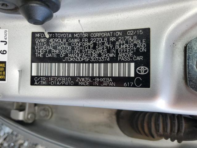 JTDKN3DP5F3073374 - 2015 TOYOTA PRIUS PLUG SILVER photo 12