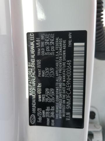 5NMJFCAE9NH000648 - 2022 HYUNDAI TUCSON SEL WHITE photo 12