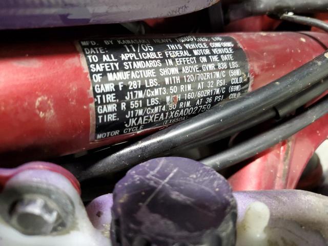 JKAEXEA1X6A002759 - 2006 KAWASAKI EX650 A6F PURPLE photo 10