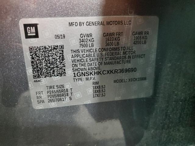 1GNSKHKCXKR369690 - 2019 CHEVROLET SUBURBAN K1500 LT GRAY photo 14