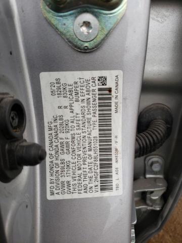 2HGFC2F88LH551028 - 2020 HONDA CIVIC SPORT SILVER photo 12