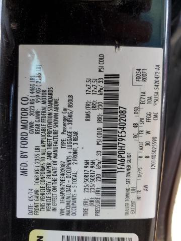 1FA6P0H79E5402087 - 2014 FORD FUSION SE BLACK photo 12