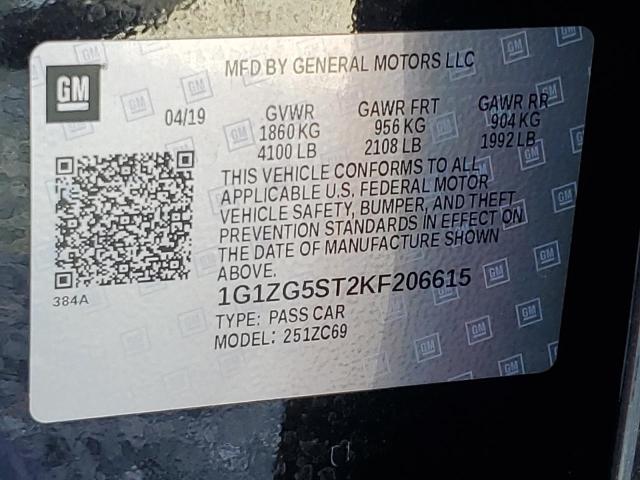 1G1ZG5ST2KF206615 - 2019 CHEVROLET MALIBU RS BLACK photo 12