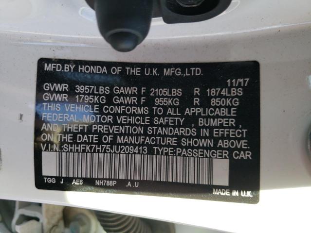 SHHFK7H75JU209413 - 2018 HONDA CIVIC EXL თეთრი ფოტო 13