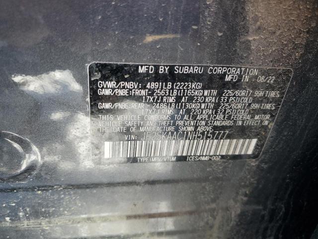 JF2SKAAC1NH515777 - 2022 SUBARU FORESTER GRAY photo 13