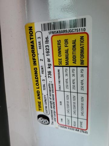 1FM5K8AR9JGC75110 - 2018 FORD EXPLORER POLICE INTERCEPTOR أبيض صورة 13