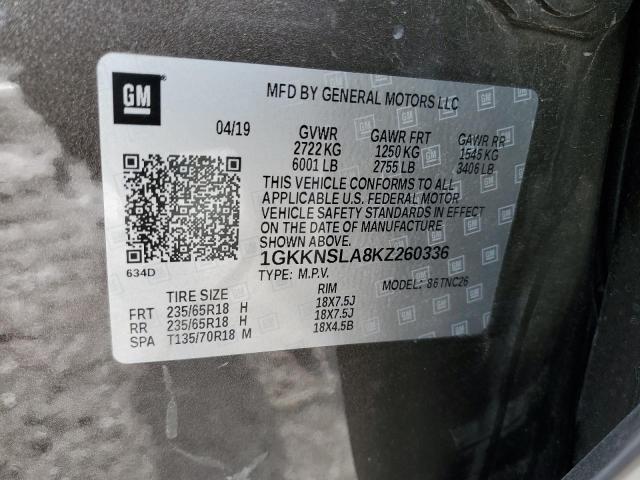 1GKKNSLA8KZ260336 - 2019 GMC ACADIA SLE GRAY photo 13