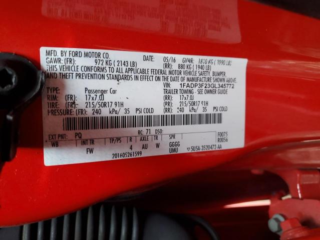 1FADP3F23GL345772 - 2016 FORD FOCUS SE RED photo 13