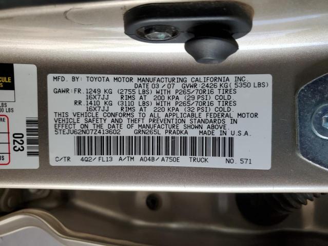 5TEJU62N07Z413602 - 2007 TOYOTA TACOMA DOUBLE CAB PRERUNNER GOLD photo 12