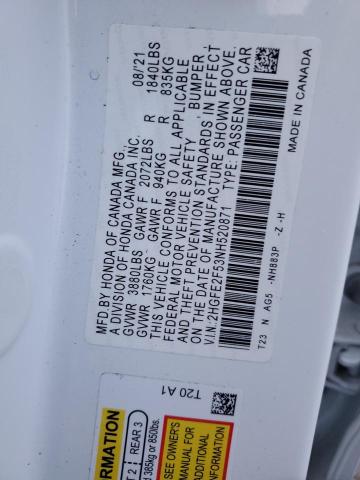 2HGFE2F53NH520871 - 2022 HONDA CIVIC SPORT თეთრი ფოტო 12