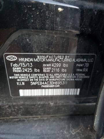 5NPEB4AC3DH695311 - 2013 HYUNDAI SONATA GLS BLACK photo 12