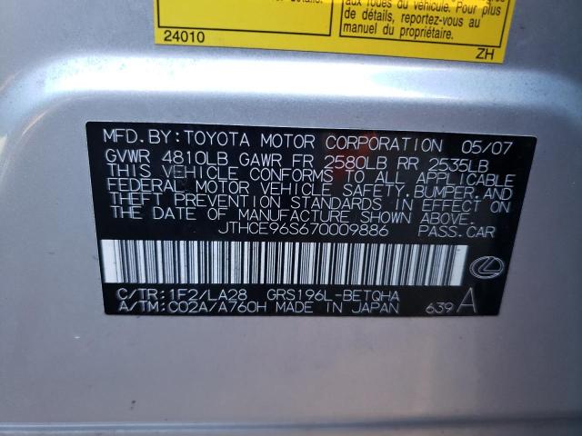 JTHCE96S670009886 - 2007 LEXUS GS 350 SILVER photo 12