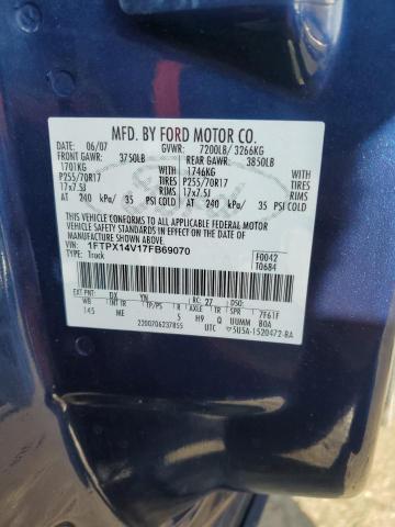 1FTPX14V17FB69070 - 2007 FORD F150 BLUE photo 12