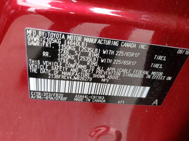 2T3BFREV4JW826279 - 2018 TOYOTA RAV4 LE RED photo 12