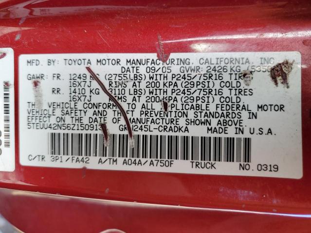 5TEUU42N56Z150913 - 2006 TOYOTA TACOMA ACCESS CAB წითელი ფოტო 12