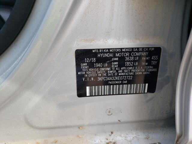 3KPC34A32KE072722 - 2019 HYUNDAI ACCENT LIMITED SILVER photo 12