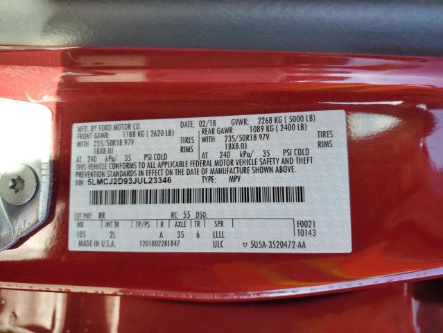 5LMCJ2D93JUL23346 - 2018 LINCOLN MKC SELECT 勃艮第红 照片 14