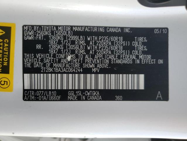 2T2BK1BA3AC064244 - 2010 LEXUS RX 350 WHITE photo 13