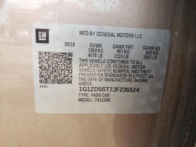 1G1ZD5ST7JF236524 - 2018 CHEVROLET MALIBU LT თაფლისფერი ფოტო 12