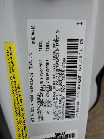 5TFSX5EN9GX045719 - 2016 TOYOTA TACOMA ACCESS CAB თეთრი ფოტო 12