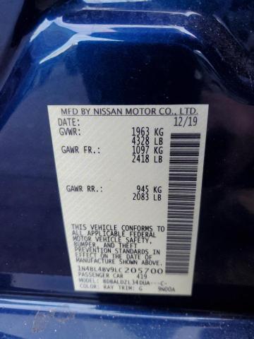 1N4BL4BV9LC205700 - 2020 NISSAN ALTIMA S BLUE photo 12