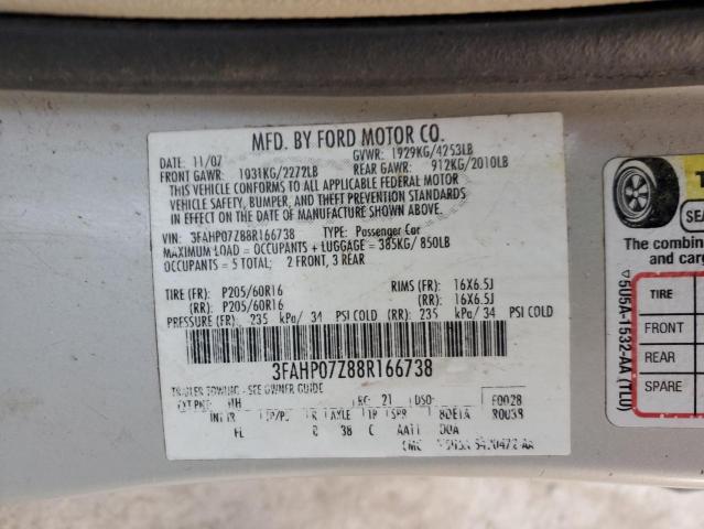 3FAHP07Z88R166738 - 2008 FORD FUSION SE SILVER photo 12