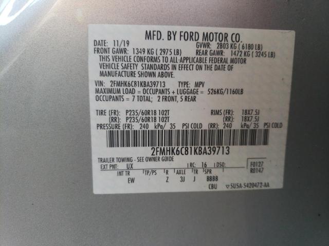 2FMHK6C81KBA39713 - 2019 FORD FLEX SEL SILVER photo 13