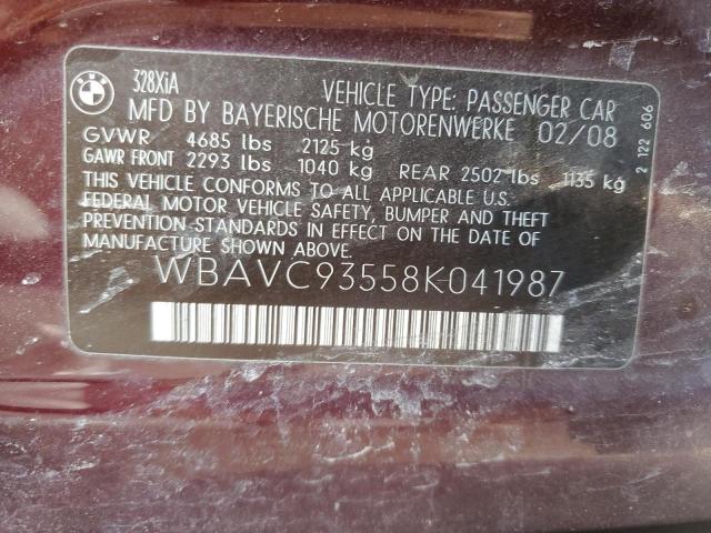 WBAVC93558K041987 - 2008 BMW 328 XI MAROON photo 12