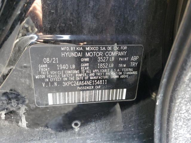 3KPC24A64NE154811 - 2022 HYUNDAI ACCENT SE BLACK photo 12