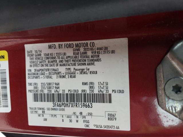 3FA6P0H7XFR159663 - 2015 FORD FUSION SE RED photo 12