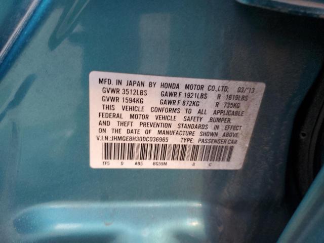 JHMGE8H30DC036965 - 2013 HONDA FIT TURQUOISE photo 12